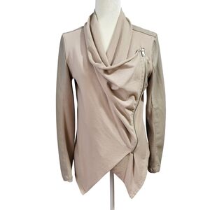 Blank NYC Asymmetrical Moto Jacket Women’s Sz S Beige Zipper 90’s Faux Leather